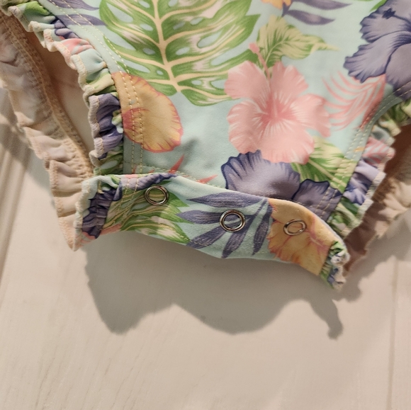 Ruffle Butts 12-18 month swimsuit ruffles floral zip baby girl swim rashguard - Picture 5 of 9